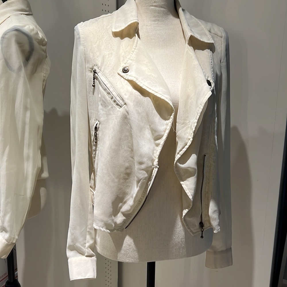 Creme Sheer Chiffon Jacket With Lace Detailing